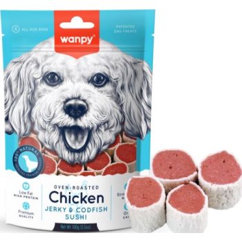  Wanpy Dog Treats  Chicken Jerky & Codfish Sushi 100g 