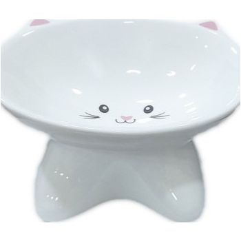  Ceramic kitty Podium - 16 x 9.5cm White 