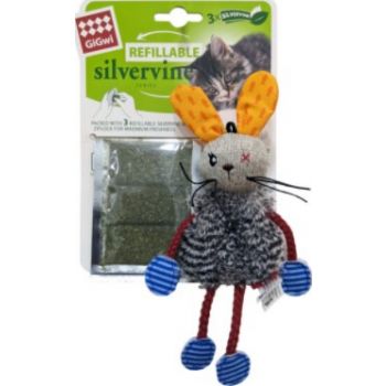  Gigwi Rabbit Refillable Slivervine Cat Toys with 3 Slivervine teabags in ziplock bag 