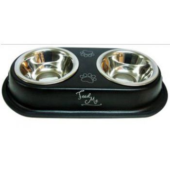  Double Diner Printed MS Treat Box with 2 S/S Bowl Black- 13.5cm ( BLACK ) 