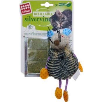  Gigwi Mouse Refillable Slivervine Cat Toys  with 3 Slivervine teabags with ziplock bag 