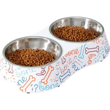  Cozy Paws Double Melamine Bowl- 28.5X13.5X6CM Bones 