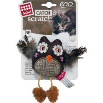  Gigwi Owl Cat Toys Catch & Scratch Eco line with Slivervine Leaves and Leatherette 