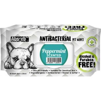  Absolute Pet Absorb Plus Antibacterial Pet Wipes Peppermint 80 Sheets 