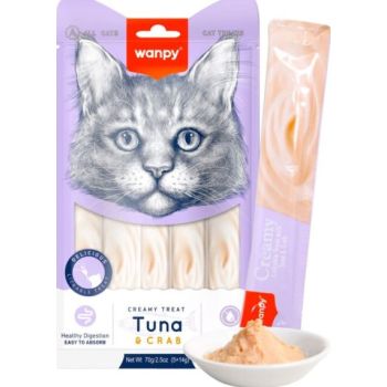  Wanpy Creamy Lickable Cat Treats – Tuna & Crab (14gx5) 