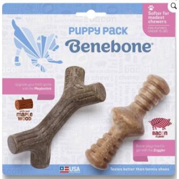  Benebone Puppy 2-Pack Maplestick/Zaggler (Tiny) – Bacon 
