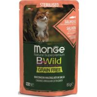 Monge Bwild Grain Free Cat Wet Food Sterilised Salmon With Shrimps And Vegetables 85g