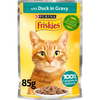  Purina Friskies Duck Chunks in Gravy Wet Cat Food Pouch 85g 
