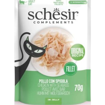  Schesir Complements Cat Wet Food in Jelly Pouch- Chicken With Seabass 70g 
