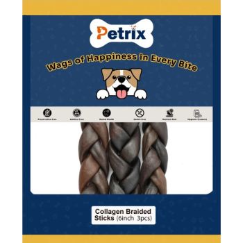  Petrix Collagen Braided Sticks 6 inches  3 Pcs 