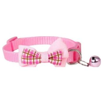  PETS CLUB ADJUSTABLE CAT COLLAR WITH BELL- PINK TIE KNOT 
