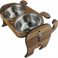 Okutan  Dog Double Bowl Dark Oak