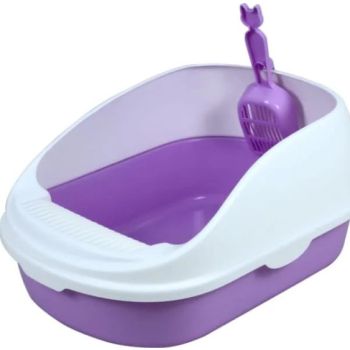  Open Cat Toilet With High Rim Anti Flashing Litter Box With Scoop -Size - 56*39*26 Cm - Purple Color - Large 