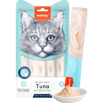  Wanpy Creamy Lickable Cat Treats – Tuna & Codfish (14gx5) 