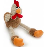 goDog Checkers Skinny Brown Rooster with Chew Guard Technology Durable Plush Squeaker Dog Toy Mini