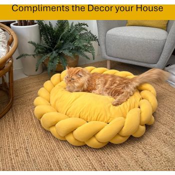  Chunky Knit Pet Basket Bed - Yellow 56 x 40 x 26 cm 