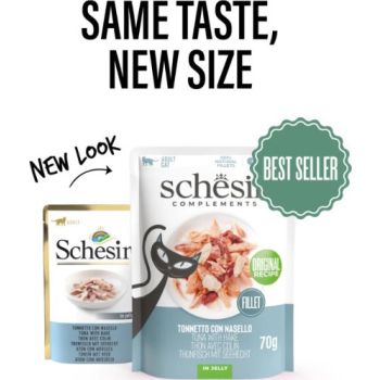 Schesir Complements Cat Wet Food in Jelly Pouch- Tuna With Hake 70g