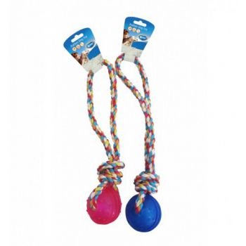  DUVO TPR BALL-ROPE HANDLE 37CM-DOG TOY BLUE/PINK 