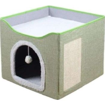  Saas Cat House With Scratcher Green 41x41x45cm 