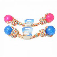 DUVO TPR 2 BALL W/ROPE 43CM-DOG TOY: 5414365102067