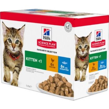  Hill’s Science Plan Kitten Wet Food Multipack With Chicken, Ocean Fish Pouch 12x85g 
