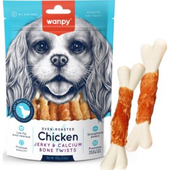  Wanpy Dog Treats Chicken Jerky and Calcium Bone Twists 100g 