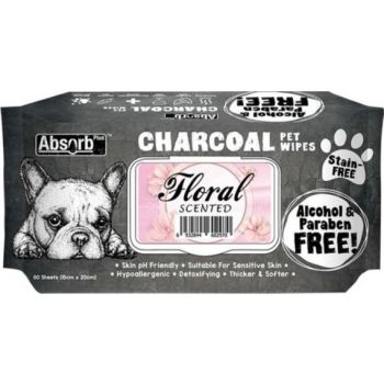  Absolute Pet Absorb Plus Charcoal Pet Wipes Floral 80 Sheets 15cmx20cm 
