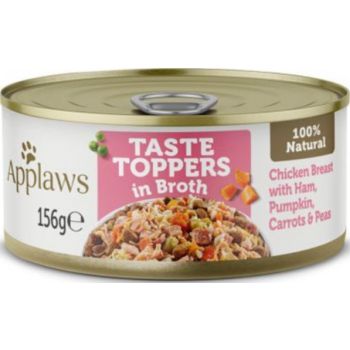  Applaws Taste Topper in Broth Chicken Ham Dog Tin 156g 