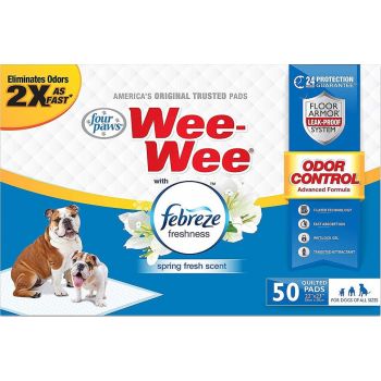  FOUR PAWS WEE-WEE ODOR CONTROL PADS WITH FEBREZE FRESHNESS 50 CT 