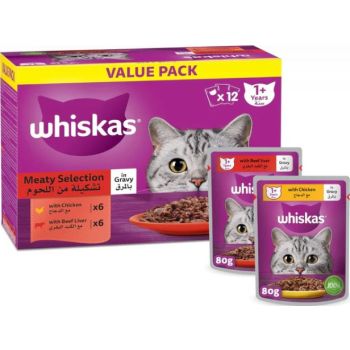  Whiskas Meaty Selection in Gravy Wet Cat Food 10+2 Multipack - 12X80G  SKU SKU:110870-1 