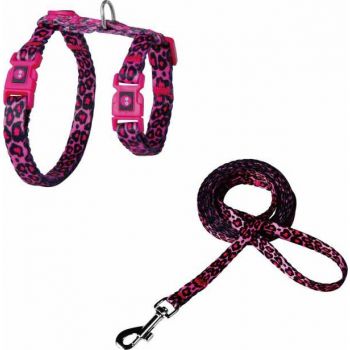  DOCO® LOCO Cat Harness + Leash 6ft Pink With Black Doted 