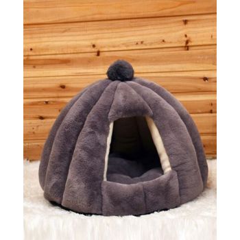  PETS CLUB HOODED PET HOUSE ROUND WITH SOFT COTTON BED ,48*40CM MEDIUM – GREY 