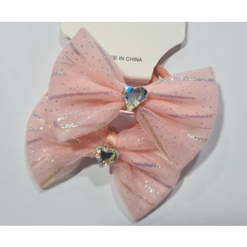  Hair Ribbon For Dog And Cat With Shiny Diamond And Elastic  2x Peach 