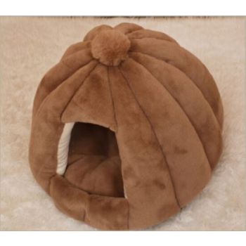  PETS CLUB HOODED PET HOUSE ROUND WITH SOFT COTTON BEDS – 56*48 CM – LARGE – COFFEE 