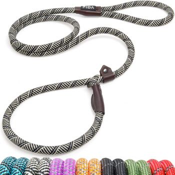  Fida Durable Slip Lead Dog Leash / Training Leash(6ft length, 1/2″ thick Rope) Black And  White Color 