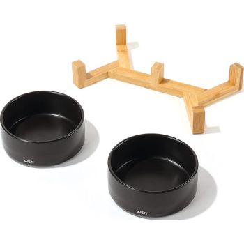  M-PETS OPERA Ceramic Bowls With Bamboo Stand Black 2x850m 