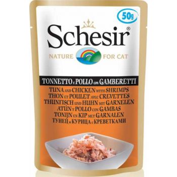  Schesir Cat Pouch-Wet Food Tuna With Chicken With Shripms jelly 50g 