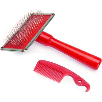  Camon Chrome-Plated Slicker Brush With Comb- Medium 