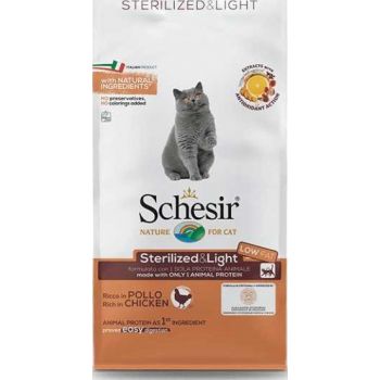  Schesir Dry Food For Adult Cats With A Single Protein Source - Sterilized & Light Rich In Chicken 10 Kg 