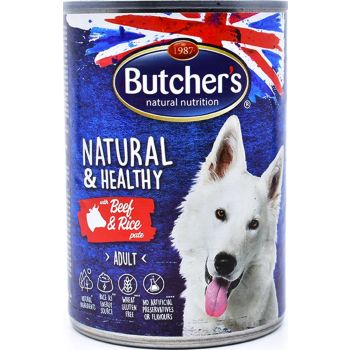  Butcher's Natural&Healthy Dog Wet Food Beef & Rice Pate, 390g 