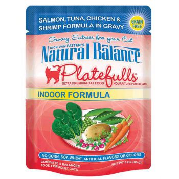  Natural Balance Platefulls Indoor Salmon, Tuna, Chicken & Shrimp in Gravy Cat Pouch x ( 12 PCS ) 