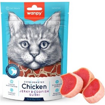  Wanpy Cat treats  Chicken Jerky and Codfish Sushi for Cats 80g 