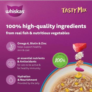  Whiskas Tasty Mix Tuna in Jelly Collection Wet Cat Food - 12X70G 