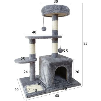  Cat Tree Tower 3 Layer With Sisal Scratching Post 60*40*85cm-Grey 