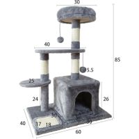 Cat Tree Tower 3 Layer With Sisal Scratching Post 60*40*85cm-Grey