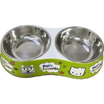  Cozy Paws Double Melamine Bowl- 28.5X13.5X6CM Green 