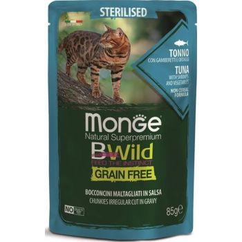  Monge Bwild Grain Free Cat Wet Food Sterilised Tuna With Shrimps And Vegetables 85g 