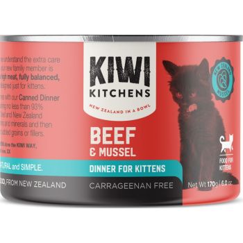  Kiwi Kitchens Beef & Mussel Dinner Canned Wet Kitten Food 170g 