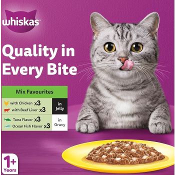  Whiskas Mixed Favourites Wet Cat Food 10+2 Multipack - 12X80G 