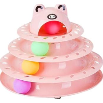  Cozy Paws Interactive 4-Tier Ball Track Cat Toy for Indoor Cats-Pink 